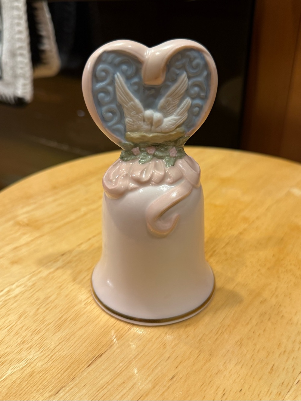 Avon Heart-Top Porcelain Bell in Soft Pink and Blue